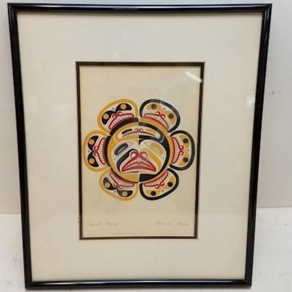 Stan Hunt Kwakiutl Nation Print Signed 1979 Kwa-Gulth Split Moon Art Card Frame